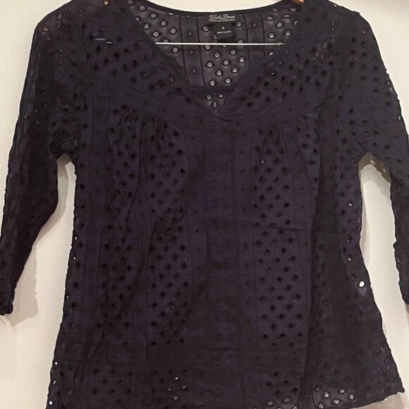 Lucky Brand 3/4 Sleeve Navy Eyelet Blouse (Size Small) - Picture 3 of 9
